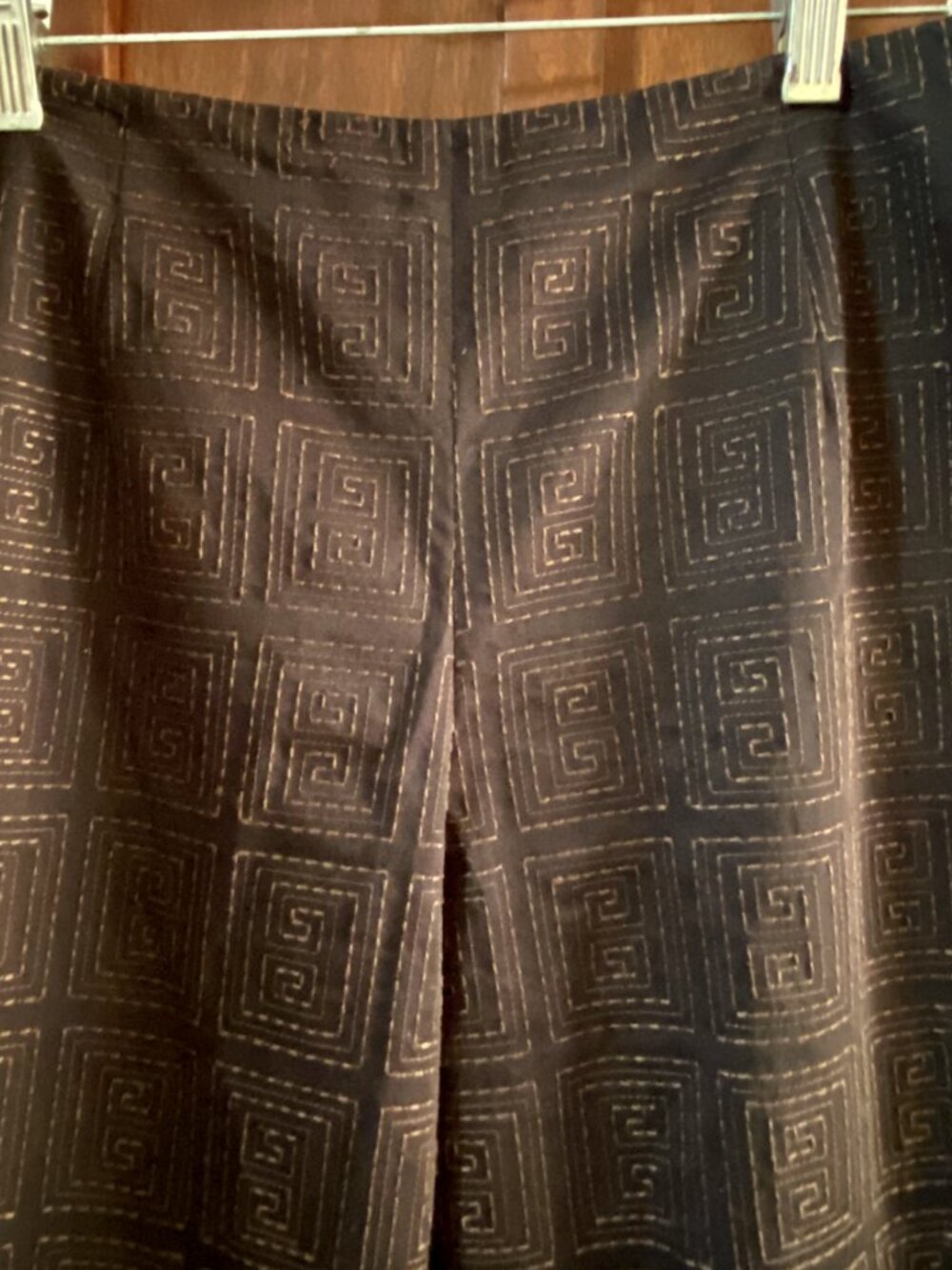 Talbots Embroidered Greek Key Ankle Pants Black Geometric High Rise Lined Size 8
